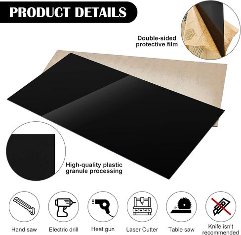 Juexica 2 Pcs 12'' x 24'' Black Acrylic Sheet 1/8'' Thick PET Panels Perspex Cast Plastic Board with Protective Paper for Craft Signs, DIY Display Projects and Holder Shelf() in Saudi Arabia