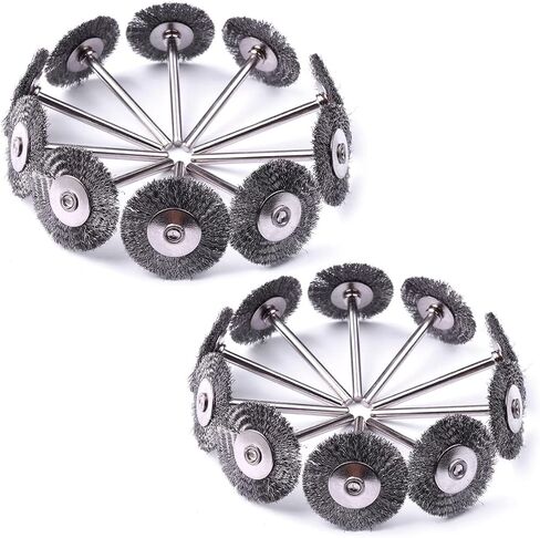 ATOPLEE Wire Wheel Brush Set,20pcs 1 inch/25mm Mini Wire Wheel with 3mm Round Shank,Alloy Steel Crimped Wire Brush Wheel for Cleaning Rust,Paint, Stripping and Abrasive,for Drill Attachment in Kuwait