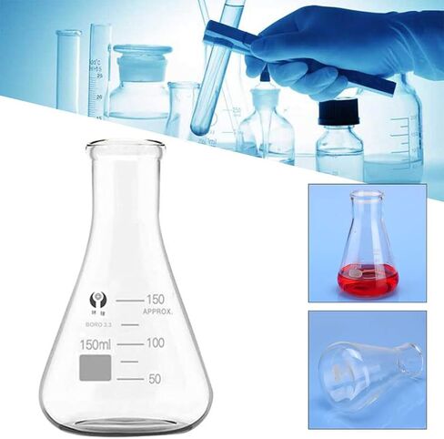مجموعة قارورات OYIKSIC الزجاجية Erlenmeyer، 3 قطع قارورة حائط ثقيلة من زجاج البورسليكات المتدرج مع سدادة مطاطية (250 مل، 200 مل، 150 مل)، مع 3 قطع قطارة زجاجية، 2 قطعة قضيب تحريك زجاجي وفرشاة تنظيف in Kuwait