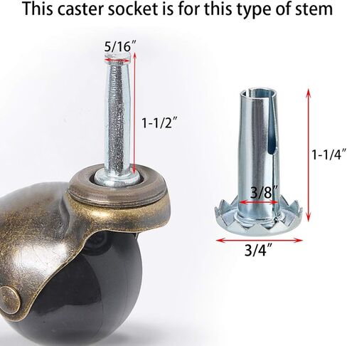 Skelang 12 Pcs Caster Sockets Metal Caster Stem Sleeve,Wheel Socket Furniture Insert for Stem Caster, Grip Ring Caster, Chair Legs, Wooden Furniture Replacement in Saudi Arabia