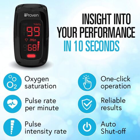 iProven Pulse Oximeter Fingertip Oxygen Concentrator, Blood Saturation Monitor with Heart Rate Detection including Batteries, Case and Lanyard, OXI-27Black (Black) (Black/Red) (Black/Red) in Kuwait