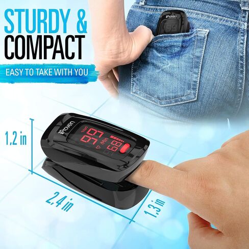 iProven Pulse Oximeter Fingertip Oxygen Concentrator, Blood Saturation Monitor with Heart Rate Detection including Batteries, Case and Lanyard, OXI-27Black (Black) (Black/Red) (Black/Red) in Kuwait