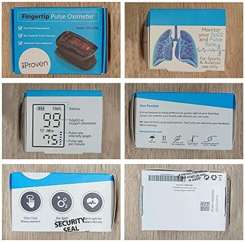 iProven Pulse Oximeter Fingertip Oxygen Concentrator, Blood Saturation Monitor with Heart Rate Detection including Batteries, Case and Lanyard, OXI-27Black (Black) (Black/Red) (Black/Red) in Kuwait