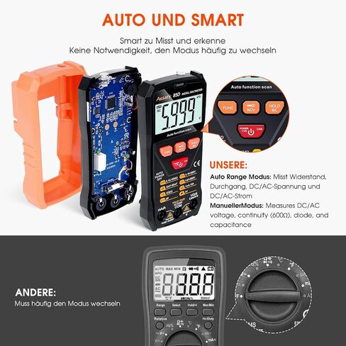 Digital Multimeter Voltage Tester, Assark 2000 Counts Multimeter Measure AC DC Voltage DC Current, Meter Tester Test Volt Ohm Amp Diode Continuity,Resistance,Backlit LCD Display,Data Hold Function in Saudi Arabia
