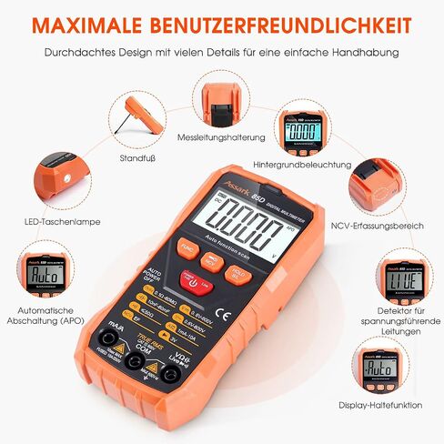Digital Multimeter Voltage Tester, Assark 2000 Counts Multimeter Measure AC DC Voltage DC Current, Meter Tester Test Volt Ohm Amp Diode Continuity,Resistance,Backlit LCD Display,Data Hold Function in Saudi Arabia