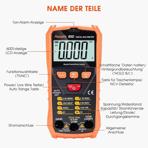 Digital Multimeter Voltage Tester, Assark 2000 Counts Multimeter Measure AC DC Voltage DC Current, Meter Tester Test Volt Ohm Amp Diode Continuity,Resistance,Backlit LCD Display,Data Hold Function in Saudi Arabia