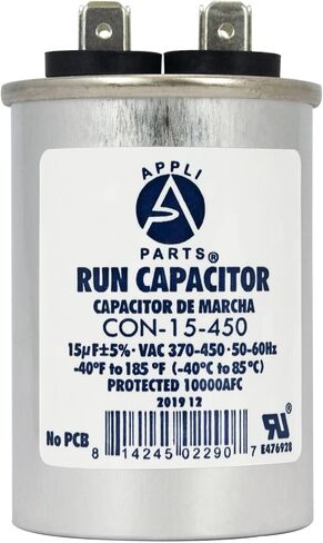 مكثف تشغيل أجزاء Appli للتيار المتردد 7.5 Mfd uF (microfarads) 370 VAC أو 450 VAC CBB65 مستدير عالمي مناسب لأنظمة التدفئة والتهوية وتكييف الهواء والتطبيقات الأخرى 2-1/2 بوصة ارتفاع 1-1/2 بوصة عرض CON-7.5-450 in Kuwait