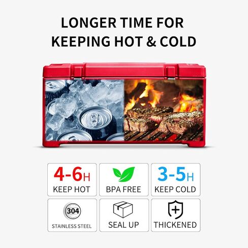 حامل أوعية الطعام المعزول من بليرين، صندوق ساخن 32 لتر / 30 لتر لتقديم الطعام، سخانات الحساء التجارية مع 3 مقالي من الفولاذ المقاوم للصدأ، سخان الطعام مع 4 أبازيم ومقبضين للمطعم والمقصف والمنزل، أزرق in Kuwait