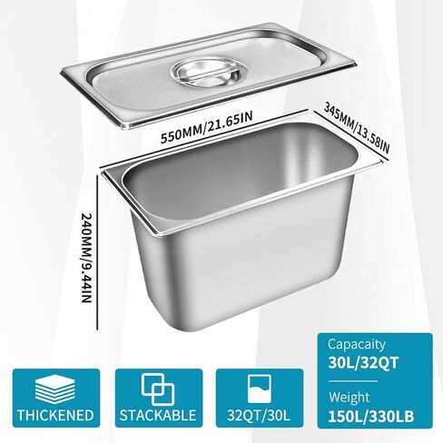 حامل أوعية الطعام المعزول من بليرين، صندوق ساخن 32 لتر / 30 لتر لتقديم الطعام، سخانات الحساء التجارية مع 3 مقالي من الفولاذ المقاوم للصدأ، سخان الطعام مع 4 أبازيم ومقبضين للمطعم والمقصف والمنزل، أزرق in Kuwait