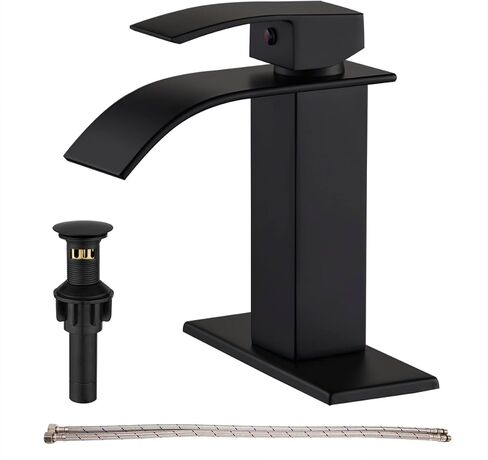 Waterfall Single Handle Bathroom Vanity Sink Faucet with Metal Pop-up Drain, Brushed Nickel Finish in Saudi Arabia