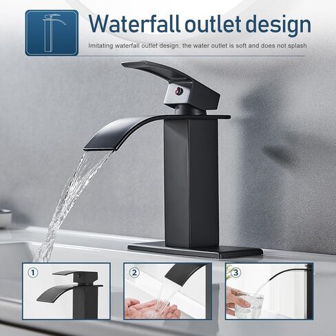 Waterfall Single Handle Bathroom Vanity Sink Faucet with Metal Pop-up Drain, Brushed Nickel Finish in Saudi Arabia