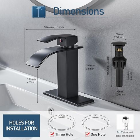 Waterfall Single Handle Bathroom Vanity Sink Faucet with Metal Pop-up Drain, Brushed Nickel Finish in Saudi Arabia