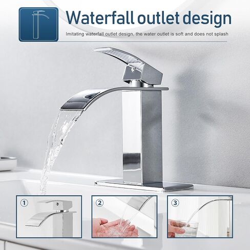 Waterfall Single Handle Bathroom Vanity Sink Faucet with Metal Pop-up Drain, Brushed Nickel Finish in Kuwait