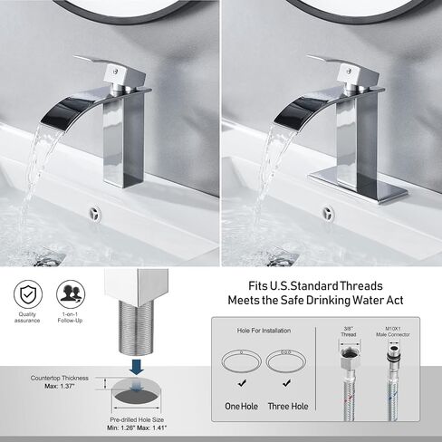 Waterfall Single Handle Bathroom Vanity Sink Faucet with Metal Pop-up Drain, Brushed Nickel Finish in Kuwait