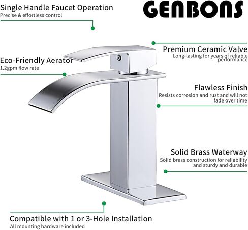 Waterfall Single Handle Bathroom Vanity Sink Faucet with Metal Pop-up Drain, Brushed Nickel Finish in Kuwait