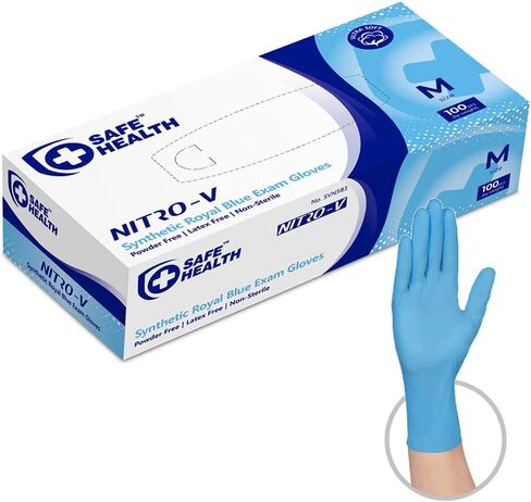 قفازات Safe Health NITRO-V Nitile-Vinyl الاصطناعية للاختبار، خالية من اللاتكس، خالية من البودرة، أزرق، صندوق 100، كبير، درجة طبية، عيادة، تمريض، طعام، صالون شعر، تنظيف، أعمال منزلية in Saudi Arabia