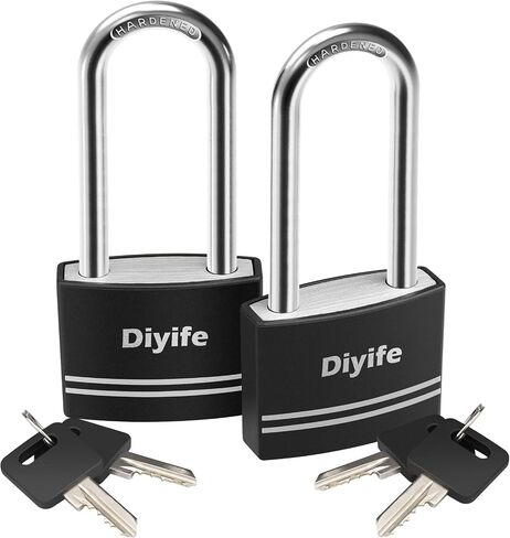 قفل Diyife مع مفتاح، [عبوة من قطعتين] [مقاوم للماء] قفل مع مفتاح، أقفال ذات تكبل طويل للأماكن الخارجية ضد الصدأ، قفل صغير من الألومنيوم مغطى مع 4 مفاتيح متشابهة لخزانة الصالة الرياضية، والسياج، والسقيفة in Kuwait