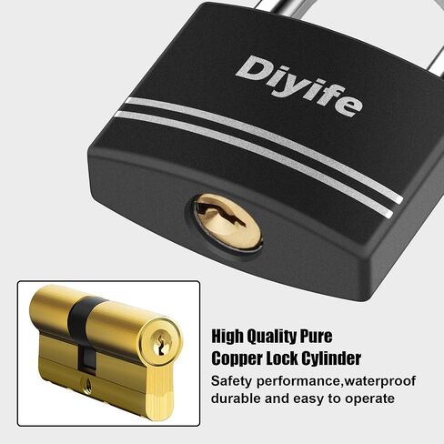 قفل Diyife مع مفتاح، [عبوة من قطعتين] [مقاوم للماء] قفل مع مفتاح، أقفال ذات تكبل طويل للأماكن الخارجية ضد الصدأ، قفل صغير من الألومنيوم مغطى مع 4 مفاتيح متشابهة لخزانة الصالة الرياضية، والسياج، والسقيفة in Kuwait
