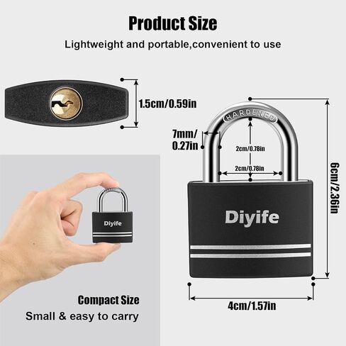 قفل Diyife مع مفتاح، [عبوة من قطعتين] [مقاوم للماء] قفل مع مفتاح، أقفال ذات تكبل طويل للأماكن الخارجية ضد الصدأ، قفل صغير من الألومنيوم مغطى مع 4 مفاتيح متشابهة لخزانة الصالة الرياضية، والسياج، والسقيفة in Kuwait