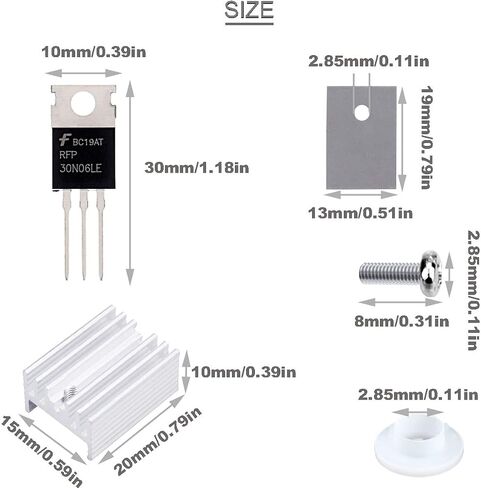 DKARDU 20 قطعة RFP30N06LE 30A 60V Mosfet Transistor N-Channel Power MOSFET Transistor ESD مصنف إلى 220 مع غسالة برغي مبرد ومفك سيليكون مطاطي لاردوينو in Saudi Arabia