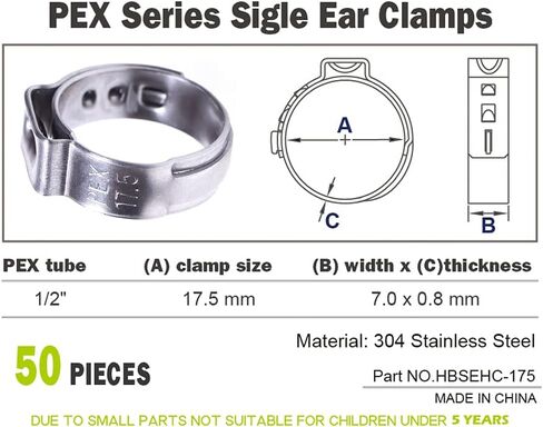 HOLYBEAR 50 قطعة 5/8 بوصة PEX Cinch المشابك الفولاذ المقاوم للصدأ تجعيد خواتم قرصة المشابك لوصلات أنابيب PEX in Kuwait