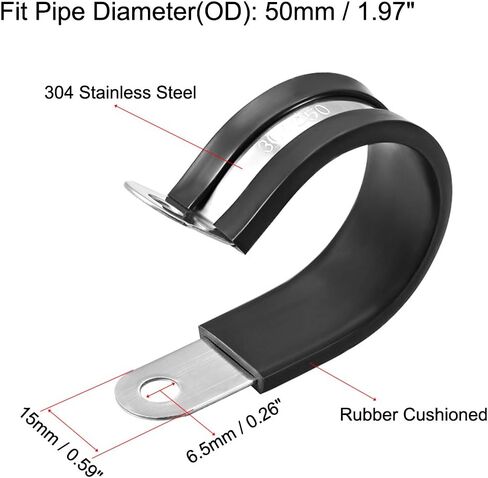 uxcell 1/4"(6mm) Cable Clamp 304 Stainless Steel Rubber Cushioned Insulated Clamp R Shape Metal Clamp 5Pcs in Saudi Arabia