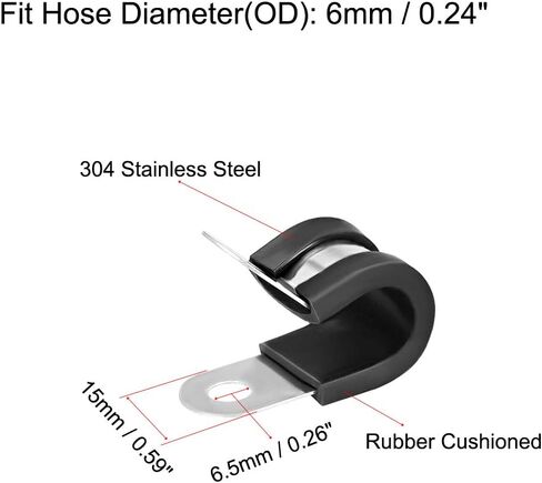 uxcell 1/4"(6mm) Cable Clamp 304 Stainless Steel Rubber Cushioned Insulated Clamp R Shape Metal Clamp 5Pcs in Kuwait