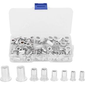 100 قطعة من صواميل التثبيت الملولبة، 6-32 8-32 10-24 10-32 1/4-20 UNC صواميل رأس مسطحة مناسبة للوحة المعدنية، مجموعة متنوعة من صواميل البرشام المطلية بالزنك الألومنيوم in Kuwait