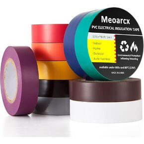 Meoarcx Colored Electrical Tape Vinyl PVC-10 Pack 3/4 in x 60 Ft 5 Mil Waterproof Electric Tape Flame Retardant, Heat Resistant Insulation Tape Indoor Outdoor Wire Wrapping Rainbow Multicolor