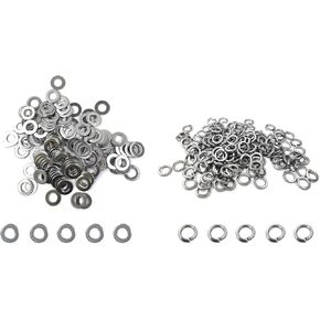 M8 304 Stainless Steel Flat Washer and Split Spring Lock Washer Assortment Set, 100Sets /Pack