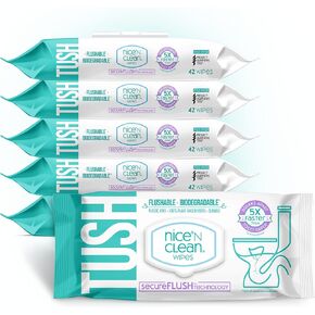 مناديل مبللة للبالغين من نايس آند كلين سيكيورفلوش (42 قطعة - 6 عبوات) | مناديل تواليت رطبة بالصبار المرطب وفيتامين هـ | تركيبة جديدة ومحسنة بنسبة 0% كحول in Kuwait
