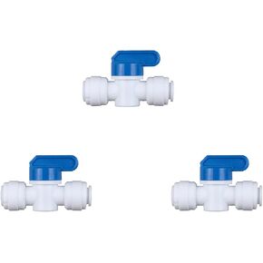EZRODI 3 Pack Push-to-Connect Plastic Shut Off Valve Fitting (1/4-in OD x 1/4-in OD, Inline Straight Ball Valve), White+Blue in Kuwait