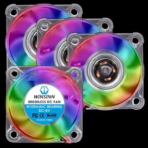 WINSINN 30mm RGB Fan 5V, LED Colorful 3D Printer Micro 5 Volt Fans 3010 Hydraulic Bearing, Brushless Cooling 30mmx10mm 2PIN (Pack of 4Pcs) in Kuwait