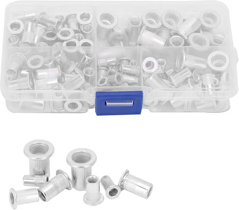 100 قطعة من صواميل التثبيت الملولبة، 6-32 8-32 10-24 10-32 1/4-20 UNC صواميل رأس مسطحة مناسبة للوحة المعدنية، مجموعة متنوعة من صواميل البرشام المطلية بالزنك الألومنيوم in Kuwait