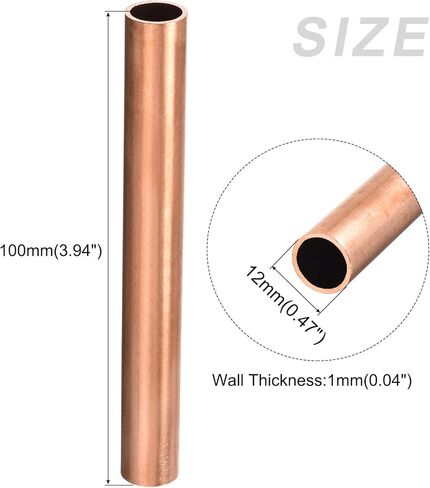 أنبوب نحاسي METALLIXITY (12 مم OD × 1 مم جدار T × 100 مم طول) 4 قطع، أنابيب مستقيمة - للتأثيث المنزلي، والآلات، والحرف اليدوية اليدوية in Kuwait