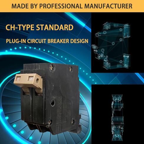 قاطع دائرة CH220 ثنائي القطب 20 أمبير، قاطع دائرة مصبوب من النوع CH 3/4 بوصة، حماية مغناطيسية حرارية، 10 KAIC، 120/240 فولت، مناسب لمراكز تحميل مطرقة كاتلر (ضمان 5 سنوات) in Kuwait