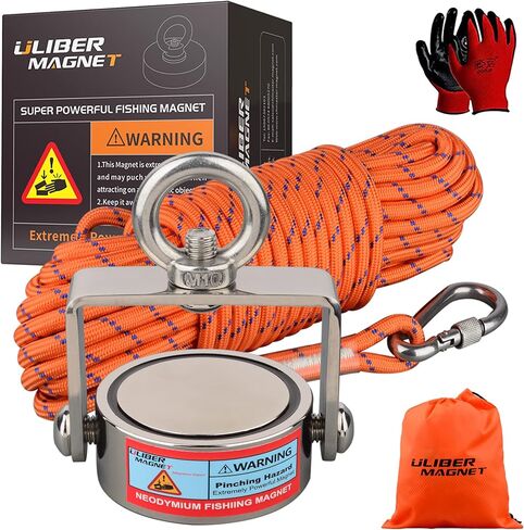 مجموعة مغناطيس الصيد القوية من ULIBERMAGNET، مغناطيس نيوديميوم قابل للدوران، مغناطيس صيد مزدوج الجانب مع حبل، قوة سحب مجتمعة 1200 رطل للإنقاذ والاسترجاع والرفع في النهر والشاطئ والعشب in Kuwait