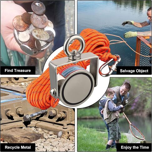 مجموعة مغناطيس الصيد القوية من ULIBERMAGNET، مغناطيس نيوديميوم قابل للدوران، مغناطيس صيد مزدوج الجانب مع حبل، قوة سحب مجتمعة 1200 رطل للإنقاذ والاسترجاع والرفع في النهر والشاطئ والعشب in Kuwait