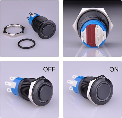 Ulincos® مفتاح ضغط على زر U19C2 1NO1NC SPDT تشغيل/إيقاف غلاف معدني أسود مع حلقة LED زرقاء مناسبة لفتحة تركيب 19 مم 3/4 بوصة (أزرق) in Kuwait