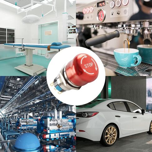 Paialu 22mm مفتاح ضغط إيقاف الطوارئ، 3 دبابيس من الفولاذ المقاوم للصدأ معدني 1NO 1NC مفاتيح ضغط مع قابس توصيل - فتحة تثبيت 7/8 بوصة زر ضغط للطوارئ (22 مم) in Kuwait