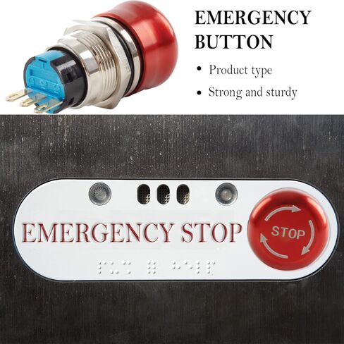 Paialu 22mm مفتاح ضغط إيقاف الطوارئ، 3 دبابيس من الفولاذ المقاوم للصدأ معدني 1NO 1NC مفاتيح ضغط مع قابس توصيل - فتحة تثبيت 7/8 بوصة زر ضغط للطوارئ (22 مم) in Kuwait