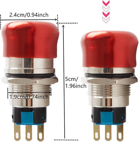 Paialu 22mm مفتاح ضغط إيقاف الطوارئ، 3 دبابيس من الفولاذ المقاوم للصدأ معدني 1NO 1NC مفاتيح ضغط مع قابس توصيل - فتحة تثبيت 7/8 بوصة زر ضغط للطوارئ (22 مم) in Kuwait