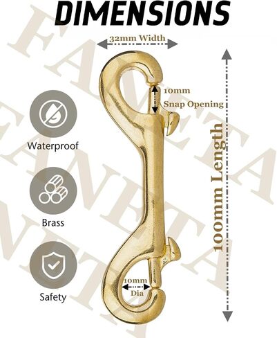 Faneta Solid Brass Double Ended Bolt Snap Hook, Marine Grade Double End Scuba Diving Clips, Heavy Duty Trigger Chain Clip Key Holder for Pet Feed Bucket Hammock Horse Tack (2-Pack) (90mm) in Kuwait