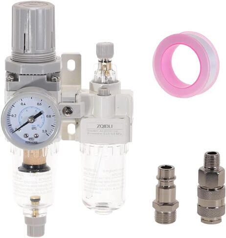 ZQIDLI 1/4 Inch NPT Compressed Air Filter Regulator Lubricator Combo Water/Oil Trap Separator Combo(0-1.0) MPa Air Tool Compressor Filter with with EU Connector AC2010-02 in Saudi Arabia