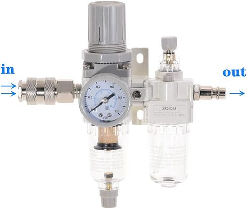 ZQIDLI 1/4 Inch NPT Compressed Air Filter Regulator Lubricator Combo Water/Oil Trap Separator Combo(0-1.0) MPa Air Tool Compressor Filter with with EU Connector AC2010-02 in Saudi Arabia