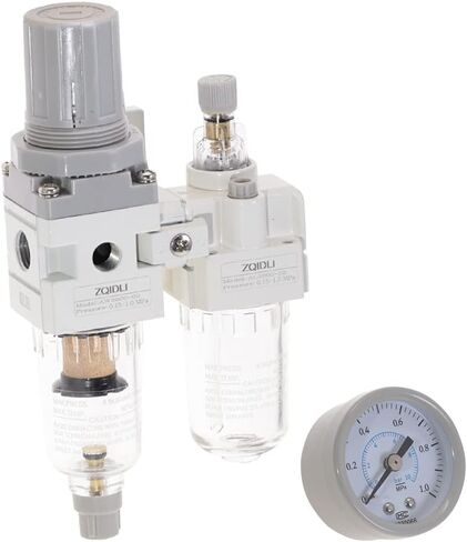 ZQIDLI 1/4 Inch NPT Compressed Air Filter Regulator Lubricator Combo Water/Oil Trap Separator Combo(0-1.0) MPa Air Tool Compressor Filter with with EU Connector AC2010-02 in Saudi Arabia