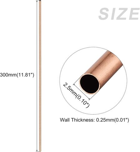 أنبوب نحاسي METALLIXITY (2.5 مم OD × 0.25 مم جدار T × 300 مم طول) 4 قطع، أنابيب مستقيمة - للتأثيث المنزلي، والآلات، والحرف اليدوية اليدوية in Saudi Arabia