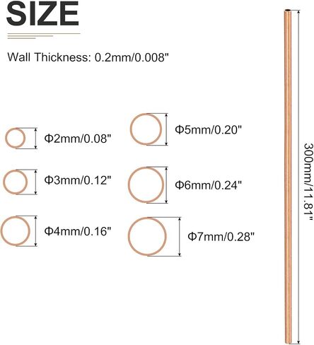 DTGN 2 مم 3 مم 4 مم 5 مم 6 مم 7 مم × 0.5 مم × 300 مم (ODxWall TxL) أنبوب نحاسي - مجموعتان - جيد لمعدات الآلات - أنابيب معدنية مستديرة in Saudi Arabia