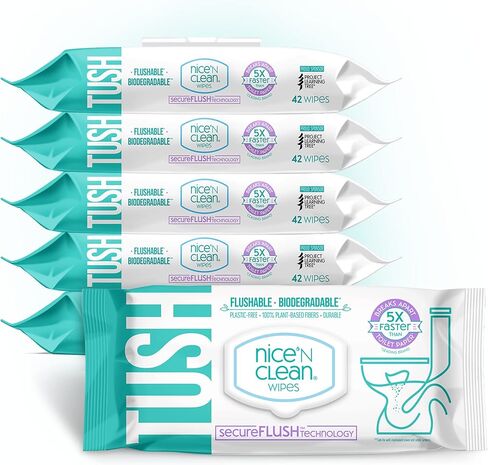 مناديل مبللة للبالغين من نايس آند كلين سيكيورفلوش (42 قطعة - 6 عبوات) | مناديل تواليت رطبة بالصبار المرطب وفيتامين هـ | تركيبة جديدة ومحسنة بنسبة 0% كحول in Kuwait