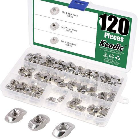 Keadic 120Pcs 3030 Series T Nuts, M4 M5 M6 Hammer Head Fastener Drop in T Slot Nut Assortment Kit with Organizing Box for Aluminum Profile - Carbon Steel Nickel Plated in Saudi Arabia
